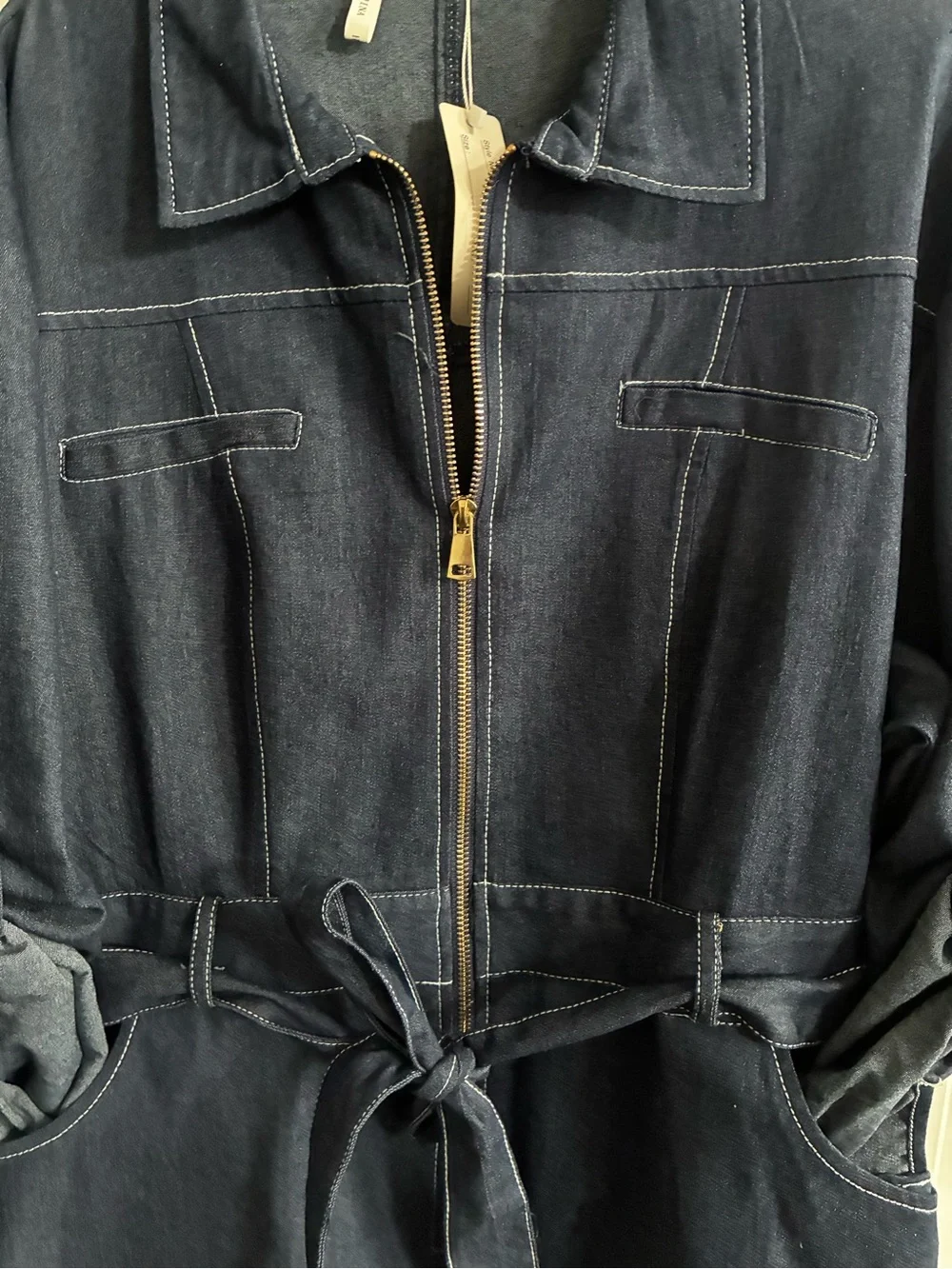 Angel Dark Blue Denim Zip-Front Belted Women's Dress